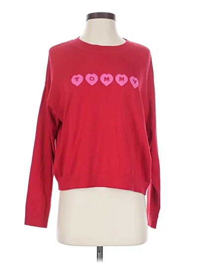 Pre-owned Tommy Hilfiger Long Sleeve Top Red Hearts Pattern Sweetheart Neckline Tops
