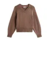 Tommy Hilfiger Long-sleeved Chocolate T-shirt With V-neck. In Brown