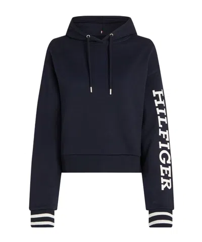 Tommy Hilfiger Logo Printed Drawstring Hoodie In Black