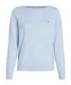 Tommy Hilfiger Light Blue Crew-neck Sweater With Mini Logo In Blue