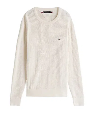 Tommy Hilfiger Logo-embroidered Fine-knit Jumper In Beige