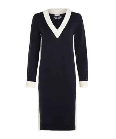 Tommy Hilfiger Long-sleeved Wool Dress In Black