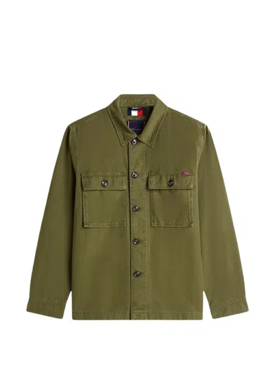 Tommy Hilfiger Long-sleeve Buttoned Overshirt In Green
