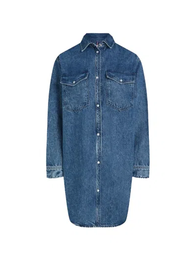 Tommy Hilfiger Long Denim Shirt Dress In Dark Wash