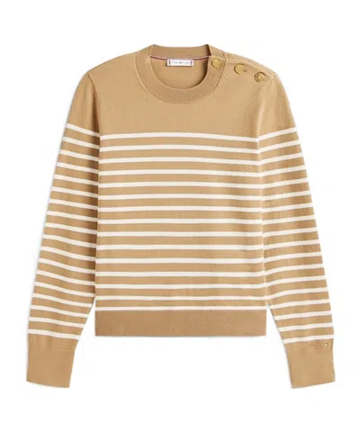 Tommy Hilfiger Striped Button-detail Sweater In Brown