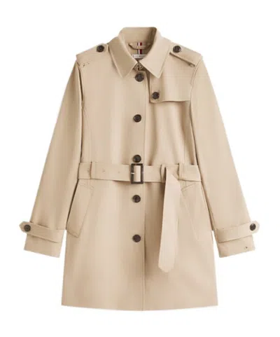 Tommy Hilfiger Long-sleeved Trench Coat In Neutral