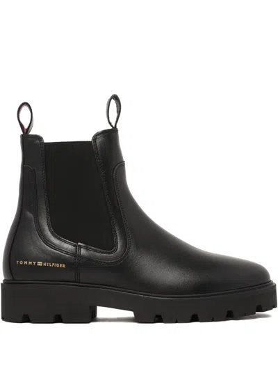 Tommy Hilfiger Lug-sole Leather Chelsea Boots In Black