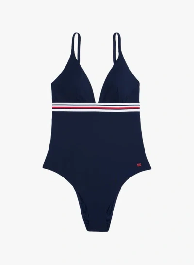 Tommy Hilfiger Swimwear Triangle One Piece Rp Ext In Blue