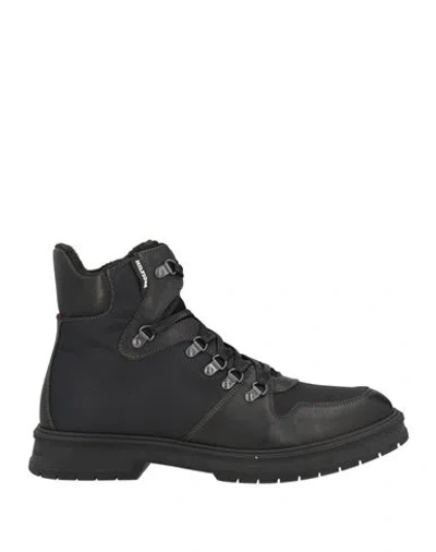 Tommy Hilfiger Man Ankle Boots Black Size 8 Leather, Textile Fibers In Multi