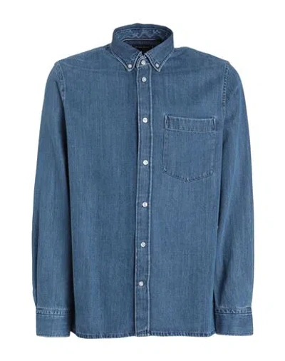 Tommy Hilfiger Man Denim Shirt Blue Size Xl Lyocell, Cotton