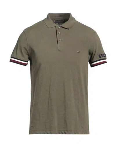 Tommy Hilfiger Man Polo Shirt Military Green Size L Cotton