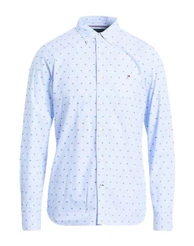 Tommy Hilfiger Man Shirt Azure Size M Cotton In Blue