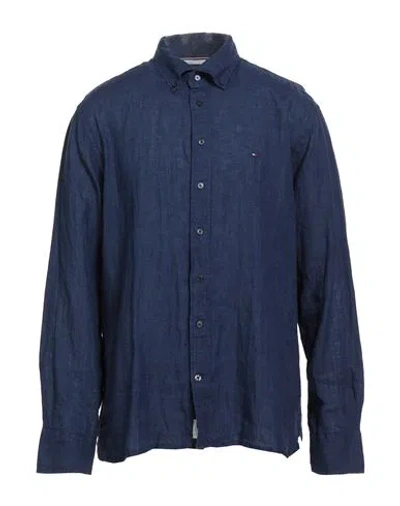 Tommy Hilfiger Man Shirt Navy Size Xxl Linen In Blue