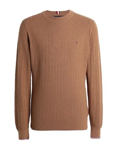 Tommy Hilfiger Man Sweater Camel Size M Organic Cotton In Beige