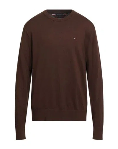 Tommy Hilfiger Man Sweater Chocolate Brown Size S Pima Cotton, Cashmere, Elastane