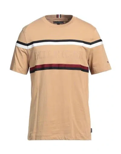 Tommy Hilfiger Man T-shirt Camel Size L Cotton In Beige