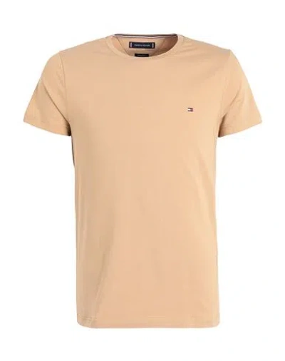 Tommy Hilfiger Man T-shirt Camel Size S Cotton, Elastane In Beige