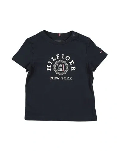 Tommy Hilfiger Man T-shirt Midnight Blue Size 12 Cotton In Black