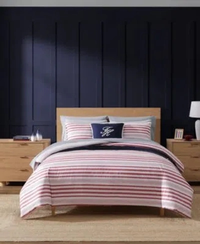 Tommy Hilfiger Mandalay Beach Stripe Cotton Reversible Duvet Cover Sets In Pink