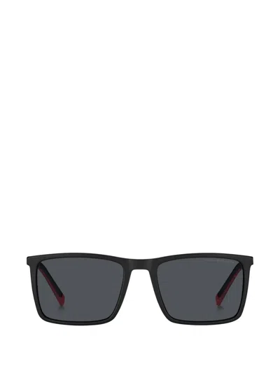 Tommy Hilfiger Matte-finish Rectangle-frame Sunglasses In Black