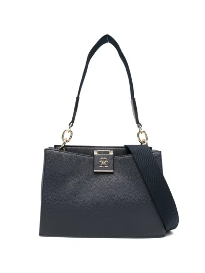 Tommy Hilfiger Medium Th Her Stripe Shoulder Bag In Black