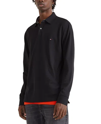 Tommy Hilfiger Men's 1985 Regular-fit Long-sleeve Polo Shirt In Black
