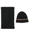Tommy Hilfiger Men's 2-piece Wide Rib Global Stripe Cuff Beanie And Scarf Set In Black