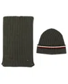 Tommy Hilfiger Men's 2-piece Wide Rib Global Stripe Cuff Beanie And Scarf Set In Green