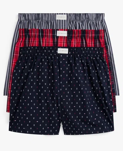 Tommy Hilfiger Men's 3-pack Holiday Exclusive Woven Boxers In Black