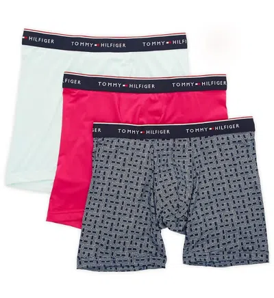 Tommy Hilfiger Men's 3-pack Microfiber Boxer Brief In Hot Pink/blue/light Green In Multi