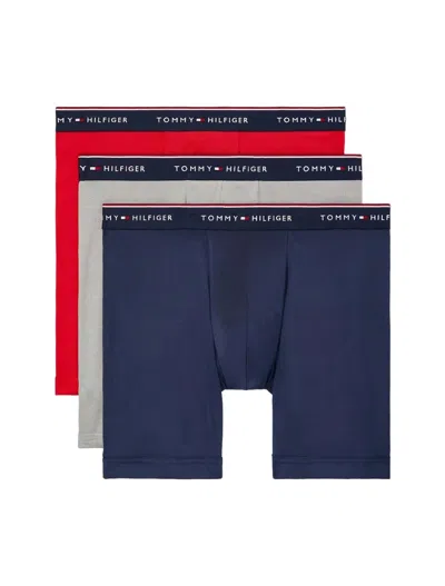 Tommy Hilfiger Men's 3-pack Microfiber Boxer Brief In Red/navy/grey In Blue