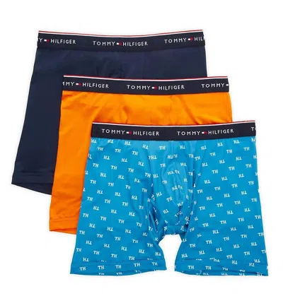 Tommy Hilfiger Men's 3-pack Microfiber Boxer Brief In Tangerine/blue/navy