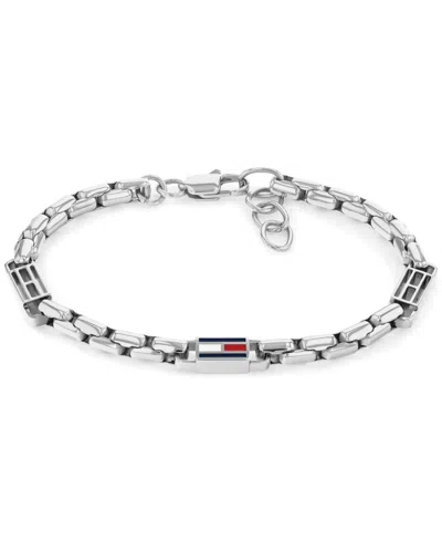 Tommy Hilfiger Men's 3d Flag Metal Silver Tone Stainless Steel Bracelet In Metallic