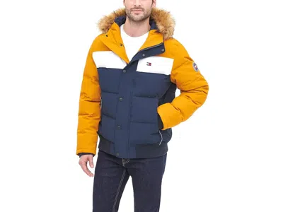 Tommy Hilfiger Men's Arctic Cloth Quilted Snorkel Bomber Jacket Women's Jacket Yellow/navy: Xxl, Polyester/faux Fur In Multi