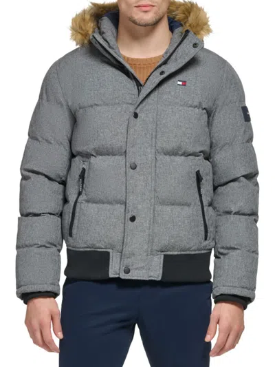 Tommy Hilfiger Men's Artic Faux Fur Hooded Bomber Jacket In Heather Grey