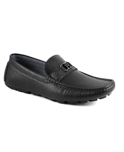 Tommy Hilfiger Men's Attle Moc Toe Driving Loafers In Black Saffiano Texture