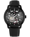 Tommy Hilfiger Men's Automatic Black Leather Strap Watch 43mm In Black