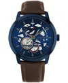Tommy Hilfiger Men's Automatic Brown Leather Strap Watch 43mm In Brown