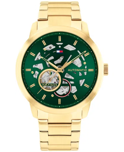 Tommy Hilfiger Men's Automatic Gold-tone Stainless Steel Bracelet Watch 43mm In Green