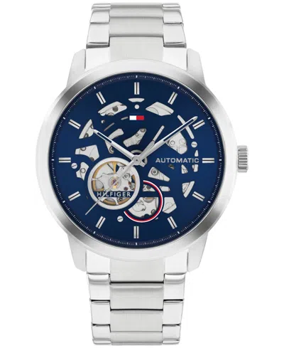 Tommy Hilfiger Men's Automatic Silver-tone Stainless Steel Bracelet Watch 43mm In Navy