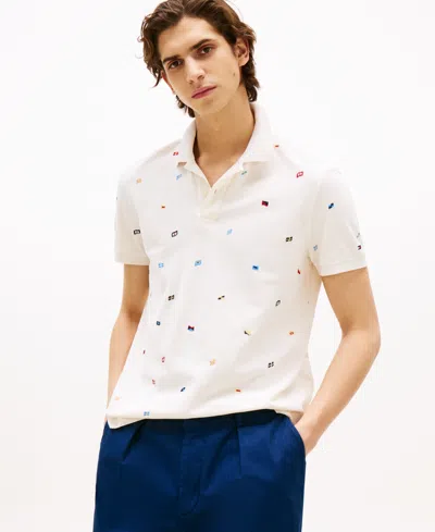 Tommy Hilfiger Men's Big & Tall All-over Flag Polo Shirt In Ivory Petal