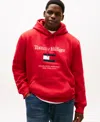 Tommy Hilfiger Men's Big & Tall Embroidered Flag Hooded Sweatshirt In Red