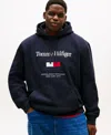 Tommy Hilfiger Men's Big & Tall Embroidered Flag Hooded Sweatshirt In Blue