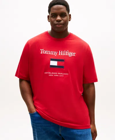 Tommy Hilfiger Men's Big & Tall Embroidered Flag T-shirt In Red
