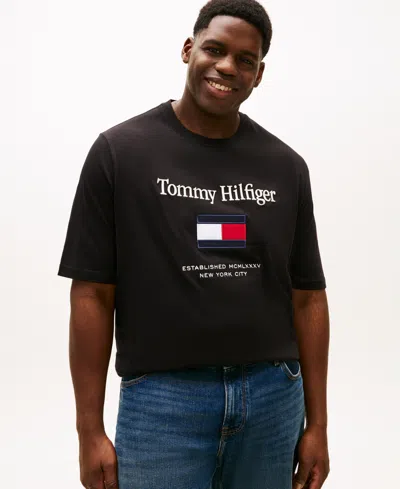 Tommy Hilfiger Men's Big & Tall Embroidered Flag T-shirt In Black