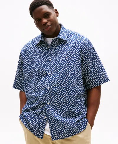 Tommy Hilfiger Men's Big & Tall Leaf-pattern Linen Shirt In Blue