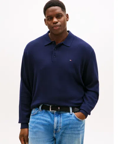 Tommy Hilfiger Men's Big And Tall Long Sleeve Polo Sweater In Blue
