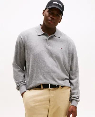 Tommy Hilfiger Men's Big And Tall Long Sleeve Polo Sweater In Gray