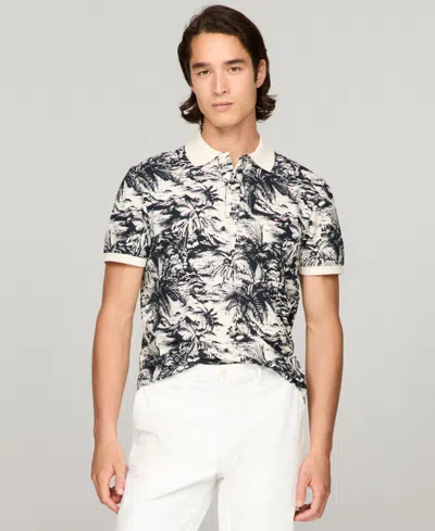 Tommy Hilfiger Men's Big & Tall Printed Short-sleeve Polo Shirt In Desert Sky,ivory Petal