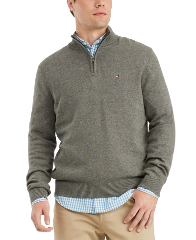 Tommy Hilfiger Men's Big & Tall Quarter-zip Sweater In Grey Heather